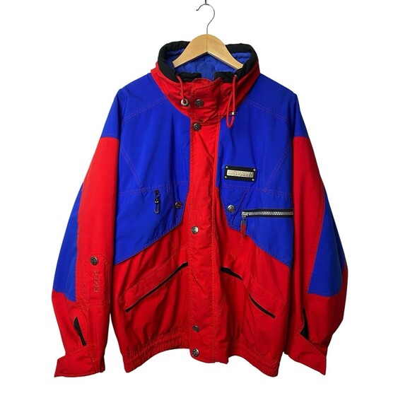 Vintage Schöffel Snow Powder Gore-Tex Hooded Ski Jacket Men's 40/L Red Blue READ - Picture 1 of 13